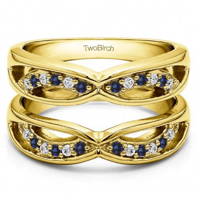 0.24 Ct. Sapphire and Diamond Criss Cross Anniversary Jacket Ring Guard  in Yellow Gold