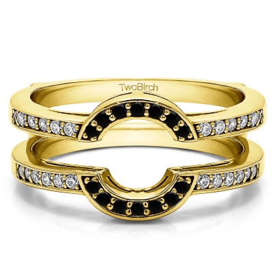 0.38 Ct. Black and White Stone Round Halo Wedding Ring Guard in Yellow Gold