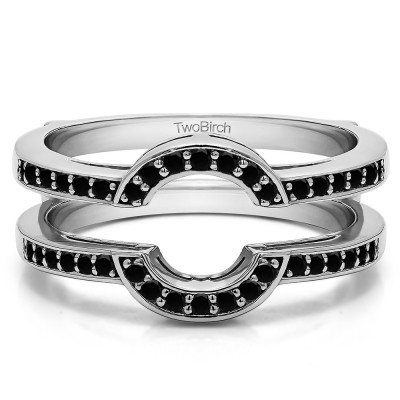 0.38 Ct. Black Stone Round Halo Wedding Ring Guard