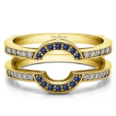 0.38 Ct. Sapphire and Diamond Round Halo Wedding Ring Guard in Yellow Gold