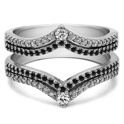 1.52 Ct. Black and White Stone Double Row Chevron Anniversary Ring Guard