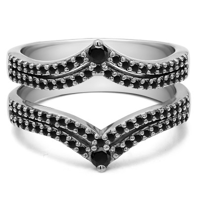 1.52 Ct. Black Stone Double Row Chevron Anniversary Ring Guard