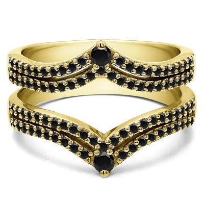 1.52 Ct. Black Stone Double Row Chevron Anniversary Ring Guard in Yellow Gold