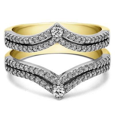 1.52 Ct. Double Row Chevron Anniversary Ring Guard in Two Tone Gold