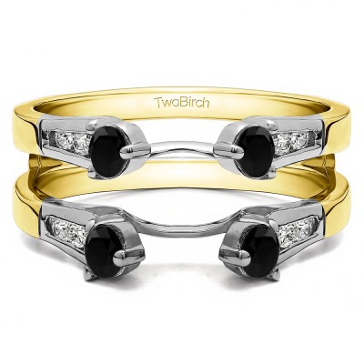 0.75 Ct. Cathedral Three Stone Ring Guard in Two Tone Gold