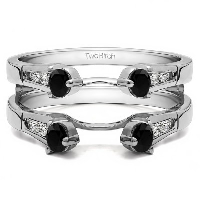 0.75 Ct. Black and White Stone Cathedral Three Stone Ring Guard