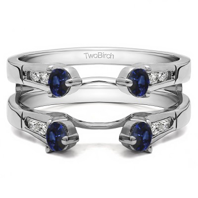 0.75 Ct. Sapphire and Diamond Cathedral Three Stone Ring Guard