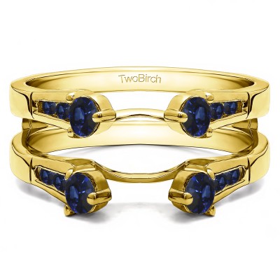 0.75 Ct. Sapphire Cathedral Three Stone Ring Guard in Yellow Gold