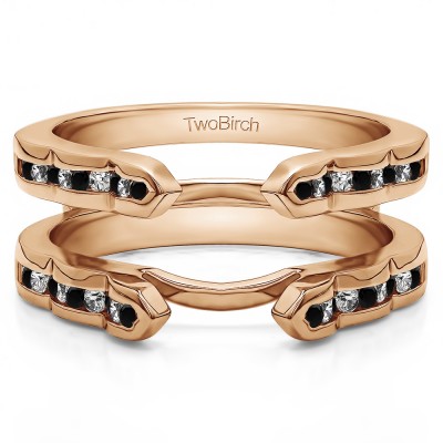 0.4 Ct. Black and White Stone Wave Cathedral Channel Set Ring Guard in Rose Gold