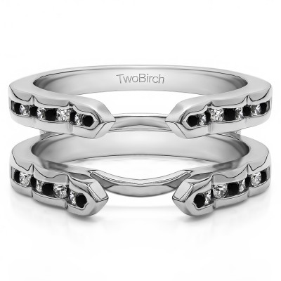 0.4 Ct. Black and White Stone Wave Cathedral Channel Set Ring Guard