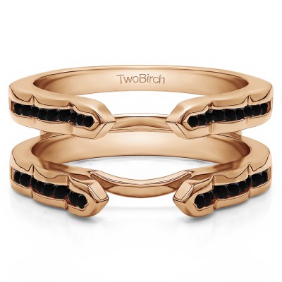 0.4 Ct. Black Stone Wave Cathedral Channel Set Ring Guard in Rose Gold