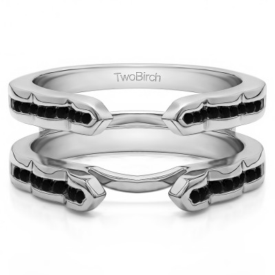 0.4 Ct. Black Stone Wave Cathedral Channel Set Ring Guard