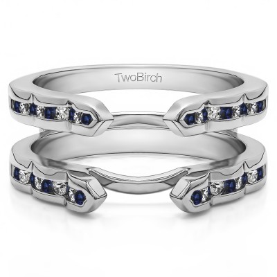 0.4 Ct. Sapphire and Diamond Wave Cathedral Channel Set Ring Guard