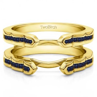 0.4 Ct. Sapphire Wave Cathedral Channel Set Ring Guard in Yellow Gold
