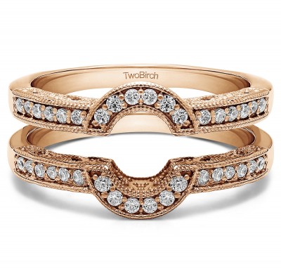 0.21 Ct. Filigree Millgrained Vintage Halo Ring Guard in Rose Gold