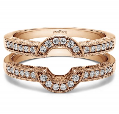 0.21 Ct. Filigree Millgrained Vintage Halo Ring Guard in Rose Gold