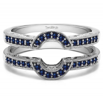 0.21 Ct. Sapphire Filigree Millgrained Vintage Halo Ring Guard
