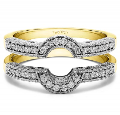 0.21 Ct. Filigree Millgrained Vintage Halo Ring Guard in Two Tone Gold