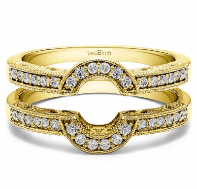 0.21 Ct. Filigree Millgrained Vintage Halo Ring Guard in Yellow Gold