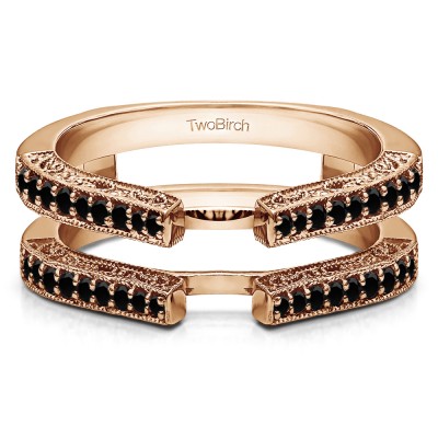 0.29 Ct. Black Stone Cathedral Ring Guard with Millgrained Edges and Filigree Design in Rose Gold