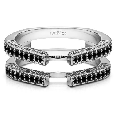 0.29 Ct. Black Stone Cathedral Ring Guard with Millgrained Edges and Filigree Design