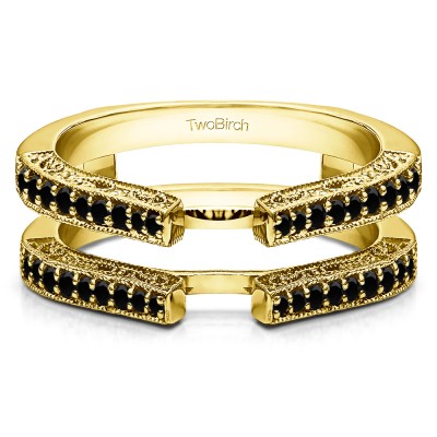 0.29 Ct. Black Stone Cathedral Ring Guard with Millgrained Edges and Filigree Design in Yellow Gold