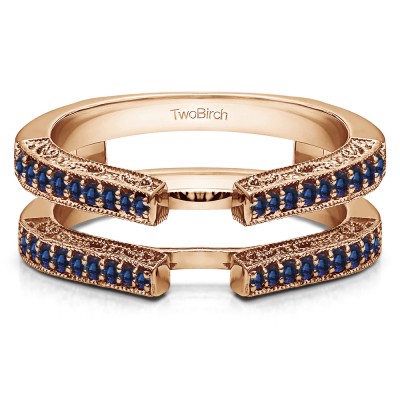 0.29 Ct. Sapphire Cathedral Ring Guard with Millgrained Edges and Filigree Design in Rose Gold