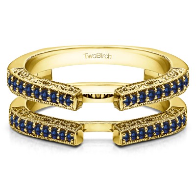 0.29 Ct. Sapphire Cathedral Ring Guard with Millgrained Edges and Filigree Design in Yellow Gold