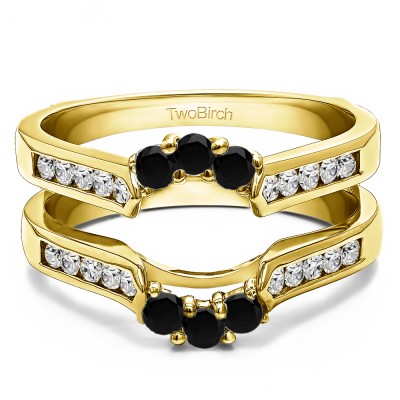 0.54 Ct. Black and White Stone Royalty Inspired Half Halo Ring Guard Enhancer in Yellow Gold