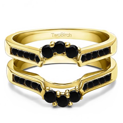 0.54 Ct. Black Stone Royalty Inspired Half Halo Ring Guard Enhancer in Yellow Gold