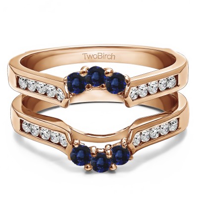 0.54 Ct. Sapphire and Diamond Royalty Inspired Half Halo Ring Guard Enhancer in Rose Gold