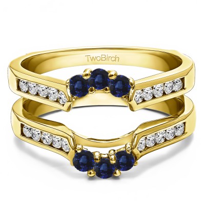 0.54 Ct. Sapphire and Diamond Royalty Inspired Half Halo Ring Guard Enhancer in Yellow Gold