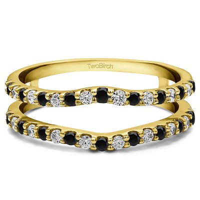 0.24 Ct. Black and White Stone Double Shared Prong Curved Ring Guard in Yellow Gold