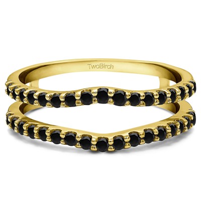 0.24 Ct. Black Stone Double Shared Prong Curved Ring Guard in Yellow Gold