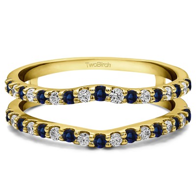 0.24 Ct. Sapphire and Diamond Double Shared Prong Curved Ring Guard in Yellow Gold