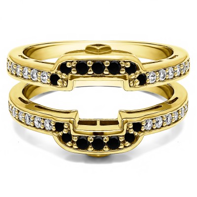 .50 Ct. Black and White Stone Square Halo Peek-a-Boo Wedding Ring Guard in Yellow Gold