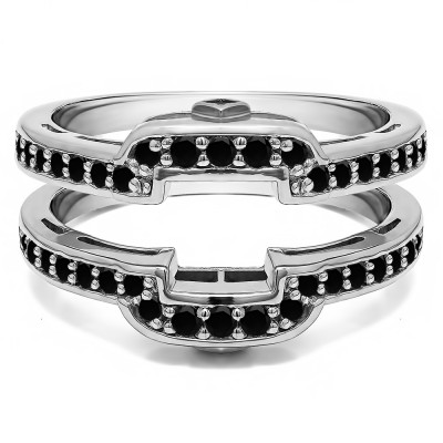 .50 Ct. Black Stone Square Halo Peek-a-Boo Wedding Ring Guard