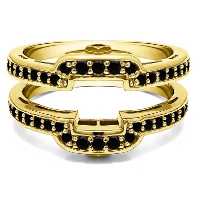 .50 Ct. Black Stone Square Halo Peek-a-Boo Wedding Ring Guard in Yellow Gold