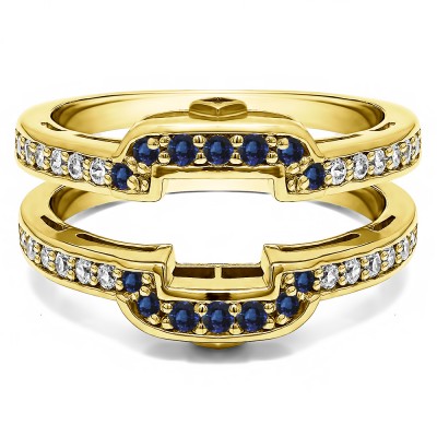 .50 Ct. Sapphire and Diamond Square Halo Peek-a-Boo Wedding Ring Guard in Yellow Gold