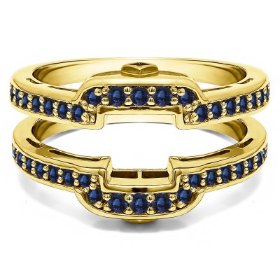 .50 Ct. Sapphire Square Halo Peek-a-Boo Wedding Ring Guard in Yellow Gold