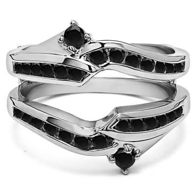 0.79 Ct. Black Stone Round Ying Yang Anniversary Ring Guard