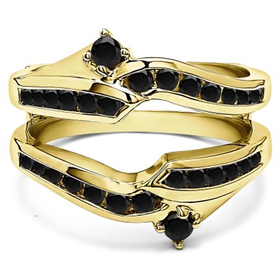 0.79 Ct. Black Stone Round Ying Yang Anniversary Ring Guard in Yellow Gold