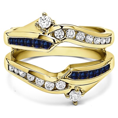 0.79 Ct. Sapphire and Diamond Round Ying Yang Anniversary Ring Guard in Yellow Gold