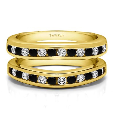 0.66 Ct. Black and White Stone Channel Set Contour Wedding Ring in Yellow Gold