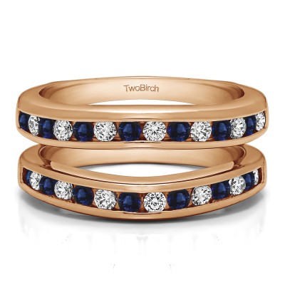 0.66 Ct. Sapphire and Diamond Channel Set Contour Wedding Ring in Rose Gold