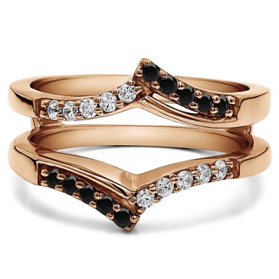 0.3 Ct. Black and White Stone Bypass Prong Set Wedding Ring Guard in Rose Gold