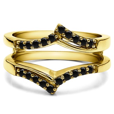 0.3 Ct. Black Stone Bypass Prong Set Wedding Ring Guard in Yellow Gold