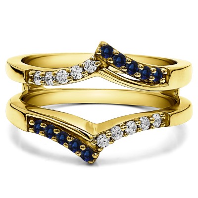 0.3 Ct. Sapphire and Diamond Bypass Prong Set Wedding Ring Guard in Yellow Gold