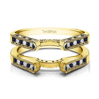 0.54 Ct. Sapphire and Diamond Vintage Cathedral Millgrain Ring Guard in Yellow Gold
