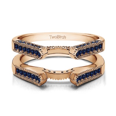 0.54 Ct. Sapphire Vintage Cathedral Millgrain Ring Guard in Rose Gold